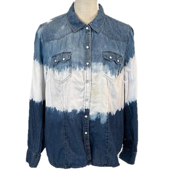 Roz & Ali Tops - ROZ & ALI Women's Snap Front Tie Dye Western Shirt - XL